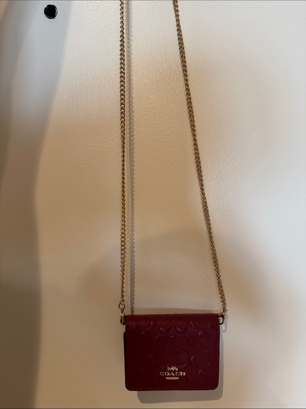 Coach Women's Red Leather Wallet on Gold Chain - Picture 3 of 10